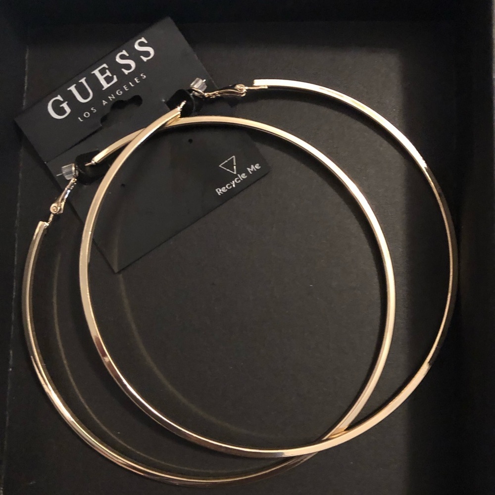 Guess 4” oversized gold plated 100MM hoop circle earrings new